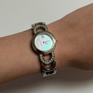 vintage ESQ stainless steel 2000s watch with iridescent pearl face